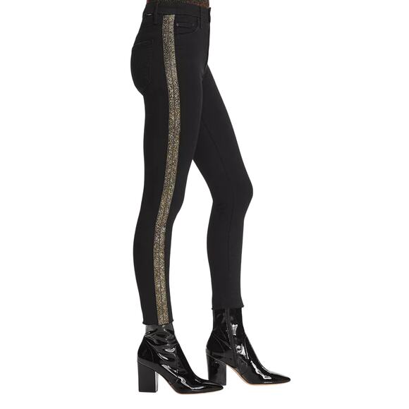 MOTHER Denim - Mother High Waisted Looker Ankle Fray jeans, Beaded Stripe, Guilty Flash, Sz 25